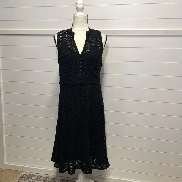 Meadow Rue by Anthropologie Black Sleeveless Crochet Dress Size 12
